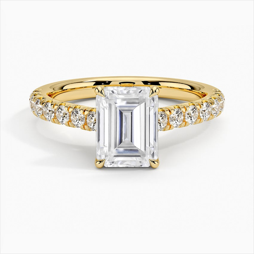 Frostfire 4-Prong Emerald Moissanite Engagement Ring Yellow Gold